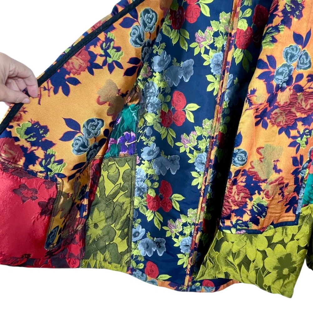 Alembika Floral Patchwork Kimono Jacket Brocade Jacquard Art to Wear Boho Luxe M - Picture 10 of 13